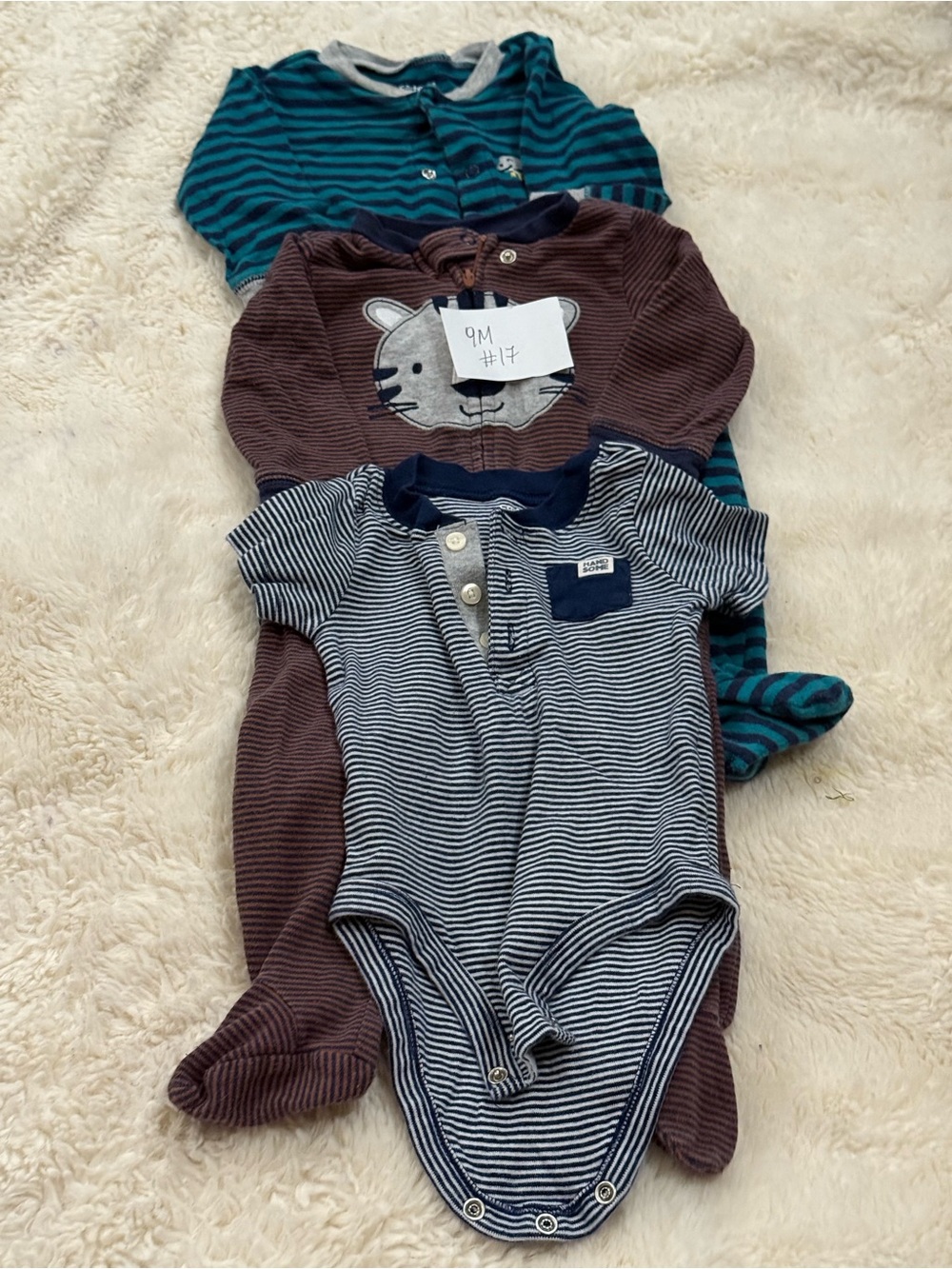 Carter's Navy, Teal, and Brown Striped Baby One-Piece Set